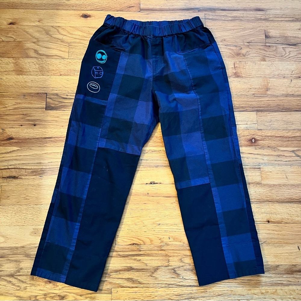 À la sha Women’s Plaid Cropped Cotton Pull on Pants Blue Black Women’s M